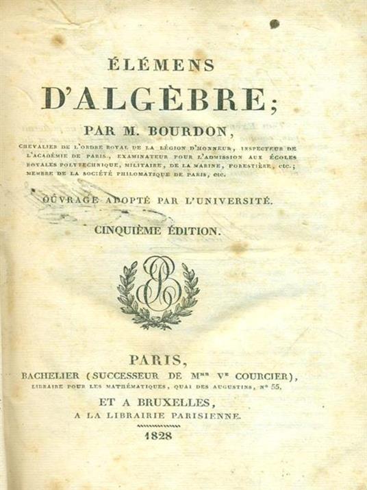 Elémens d'Algèbre - M. Bourdon - copertina