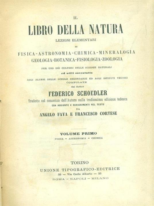 Il libro della natura. Volume 1 - Federico Schoedler - copertina