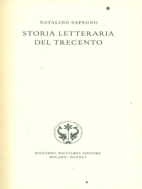 Storia letteraria del Trecento - Natalino Sapegno - copertina