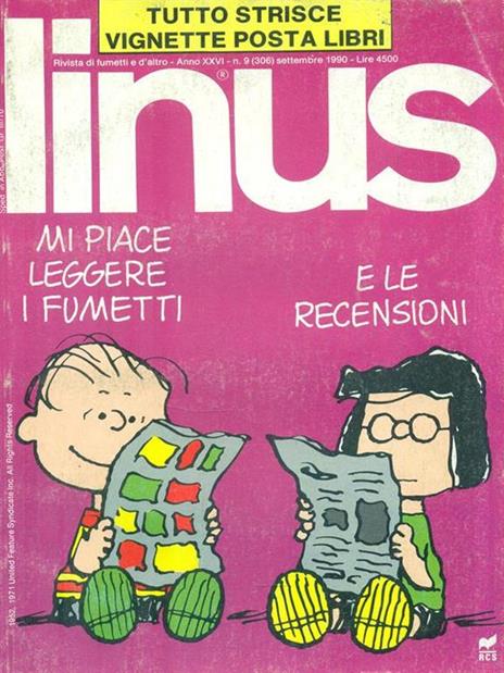 Linus. Anno XXVI n. 9 (306) Settembre 1990 - copertina