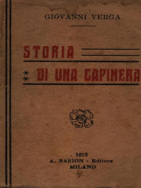 Storia di una capinera - Giovanni Verga - copertina