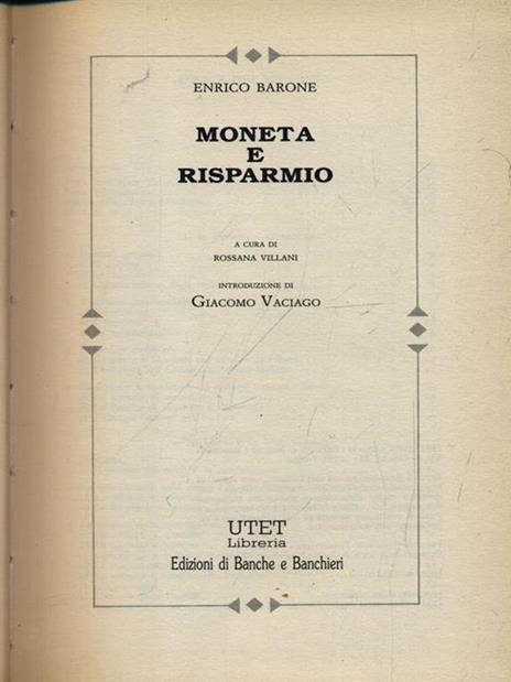 Moneta e risparmio - Enrico Barone - copertina