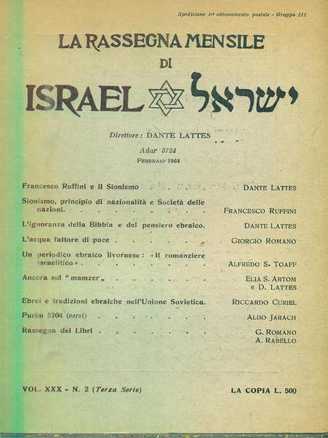 La Rassegna mensile di Israel. Vol XXX. n. 2 - copertina