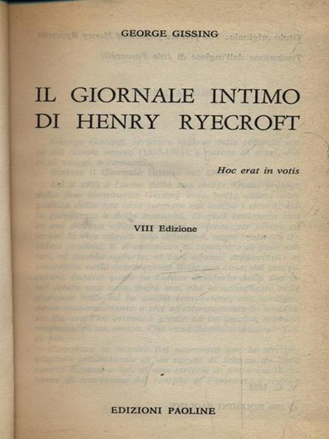 Il giornale intimo di Henry Ryecroft - George Gissing - copertina