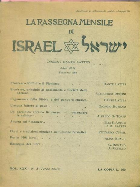 La rassegna mensile di Israel. N 2. Febbraio 1964 - copertina