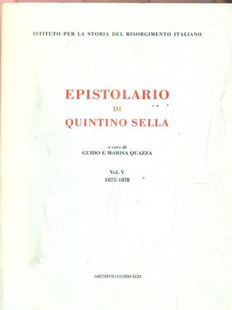 Epistolario (1875-1878) - Quintino Sella - copertina