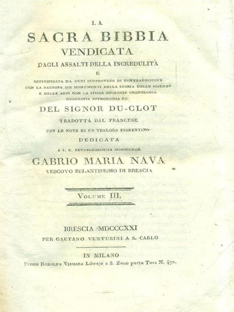 La Sacra Bibbia vendicata. Volume III - copertina