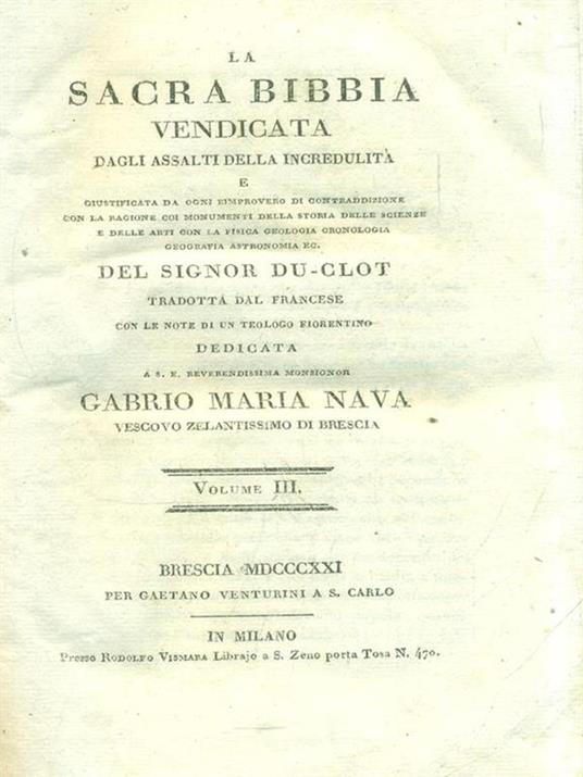 La Sacra Bibbia vendicata. Volume III - copertina