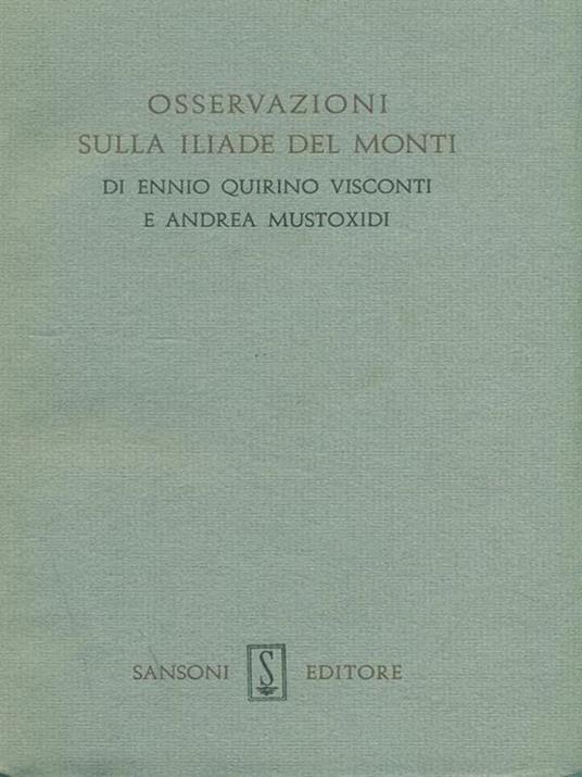   Osservazioni sulla iliade del Monti - Igino De Luca - copertina
