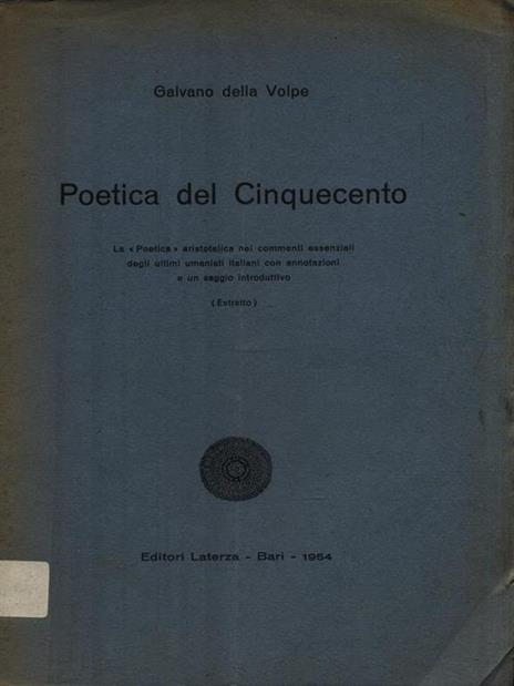   Poetica del Cinquecento - Galvano Della Volpe - copertina