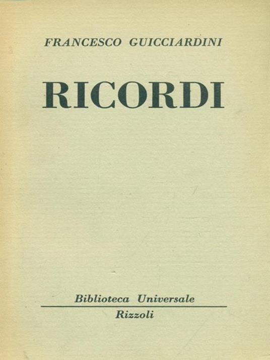 Ricordi - Francesco Guicciardini - copertina