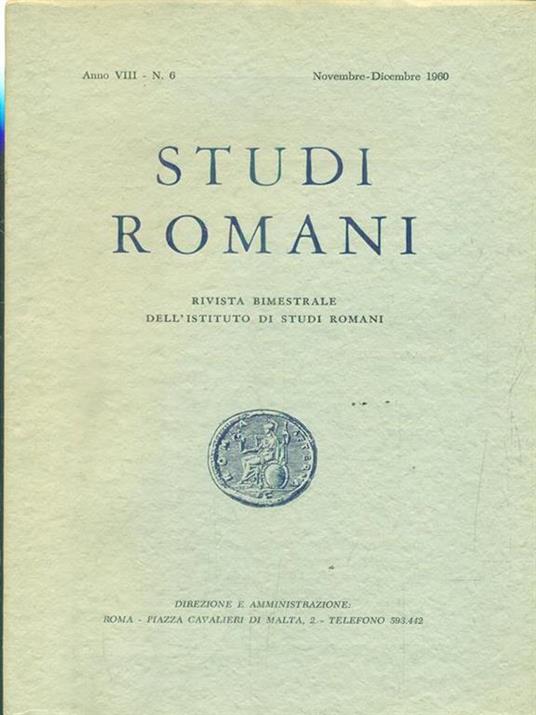   Studi romani Anno VIII- N. 6/ Novembre-dicembre 1960 - copertina