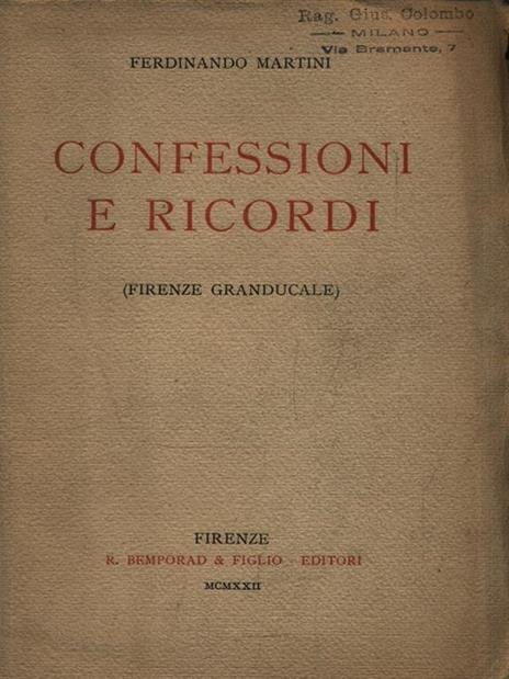 Confessioni e ricordi - Ferdinando Martini - copertina