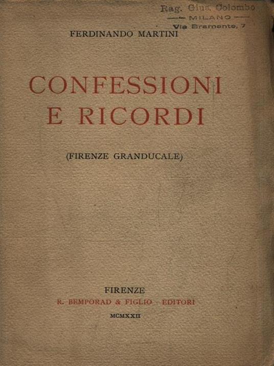 Confessioni e ricordi - Ferdinando Martini - copertina