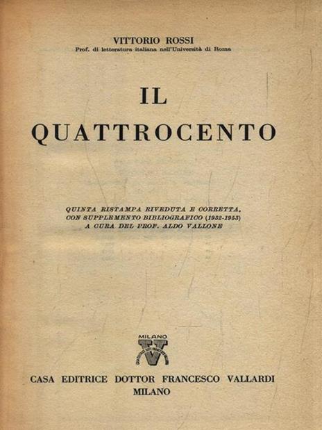 Storia Letteratura d'Italia. Il Quattrocento - Vittorio Rossi - copertina