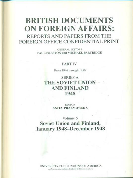 British documents on foreign affairs. Part IV. Series A. Volume 5 - Paul Preston - copertina