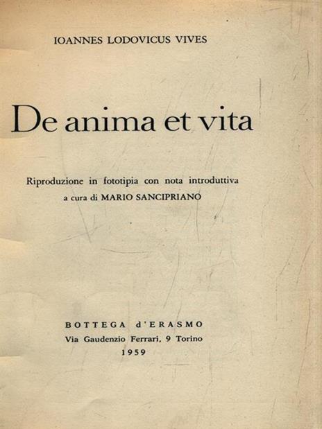 De anima et vita - Ionannes Lodovicus Vives - copertina