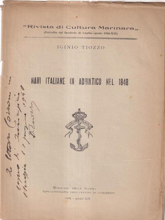 Navi italiane in Adriatico nel 1848 - Iginio Tiozzo - copertina