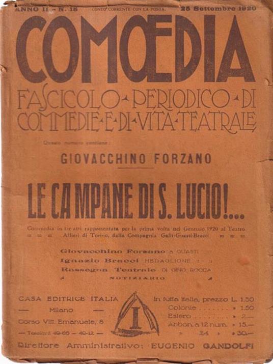 Comoedia fascicolo periodico di commedie e di vita teatrale, anno II, n. 18, 25 settembre 1920 - Giovacchino Forzano - 2