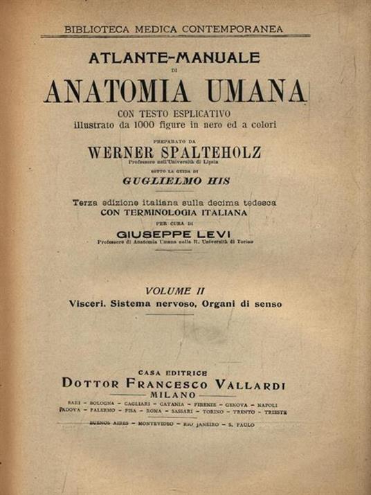 Atlante manuale di anatomia umana. Volume secondo - W. Spalteholz - copertina