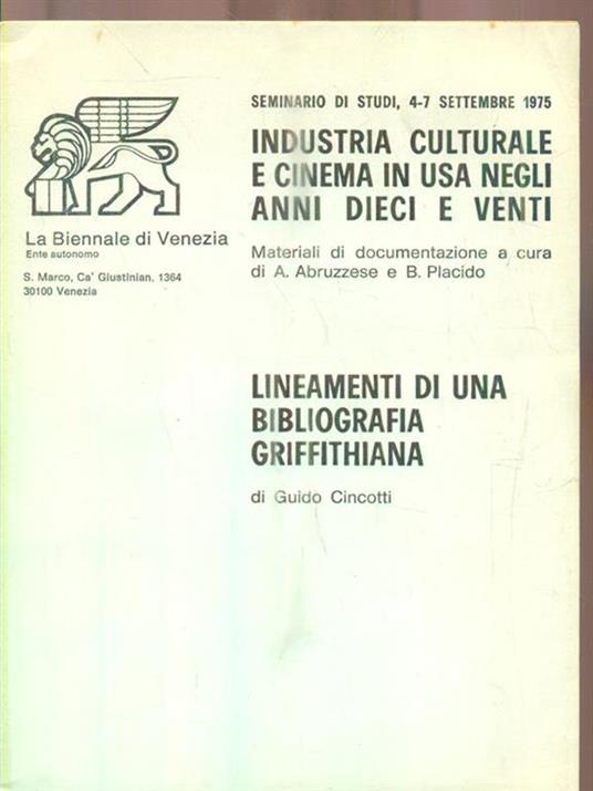 Lineamenti di una bibliografia griffithiana - Guido Cincotti - copertina