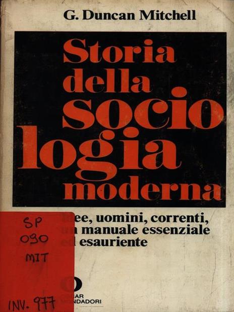 Storia della sociologia moderna - G. Duncan Mitchell - copertina