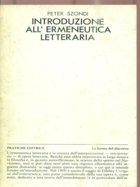 Introduzione all'ermeneutica letteraria - Peter Szondi - copertina