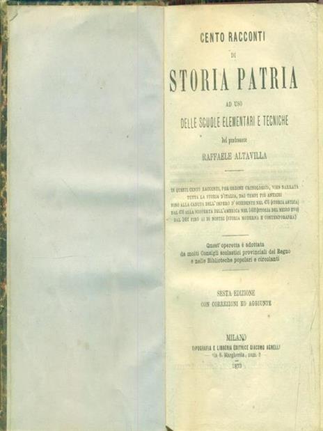 Cento racconti di storia patria ad uso delle scuole elementari e tecniche - Raffaele Altavilla - copertina