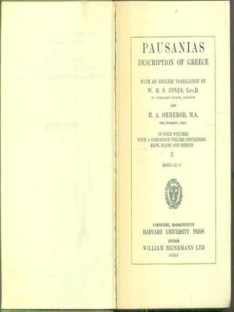 Pausanias Description of Greece. Vol II - W. H.S. Jones - 2