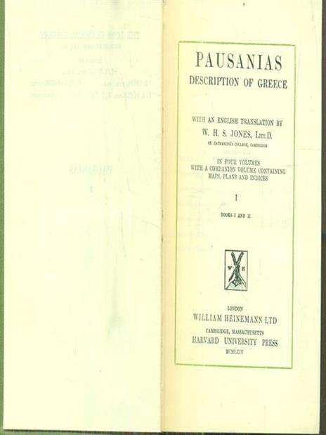 Pausanias Description of Greece. Vol I - W. H.S. Jones - copertina