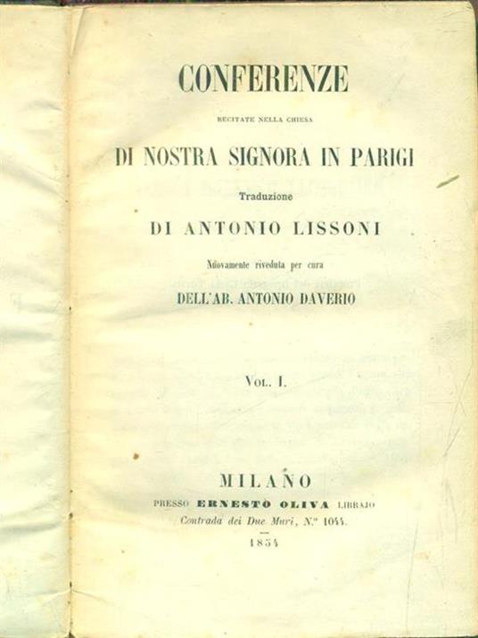 Conferenze di nostra signora in Parigi. Vol I - Domenico Lacordaire - copertina