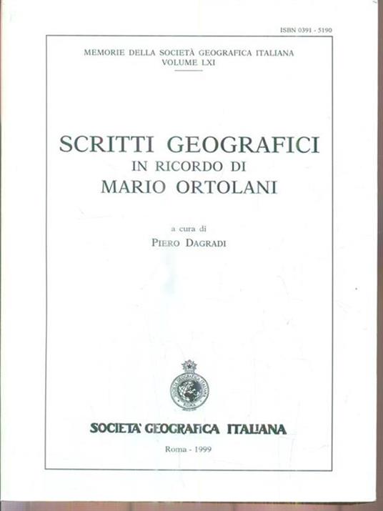 Scritti geografici in ricordo di Mario Ortolani - Piero Dagradi - copertina