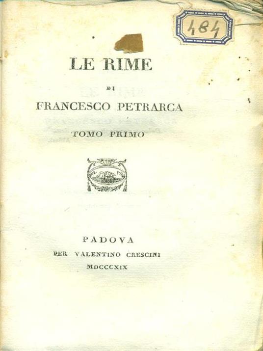 Le  rime Tomo I - Francesco Petrarca - copertina