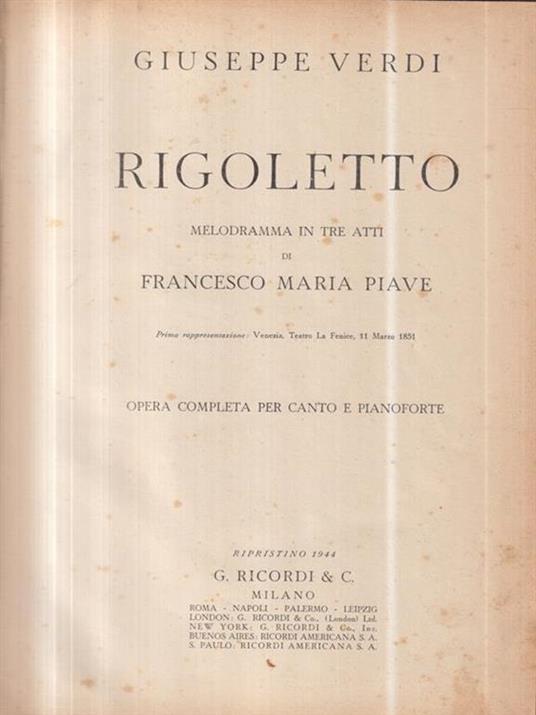 Rigoletto musica di Giuseppe Verdi - Francesco Maria Piave - copertina