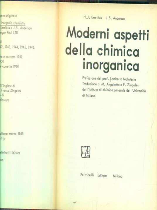 Moderni aspetti della chimica inorganica - H. J. Emeleus - copertina