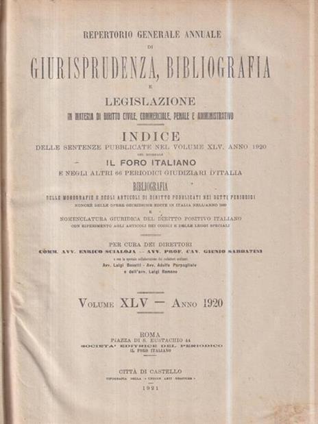 Repertorio generale annuale di giurisprudenza, bibliografia e legislazione 1920 - 2