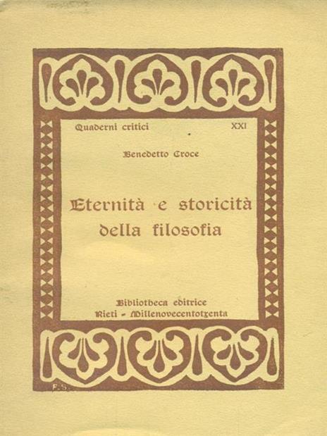 Eternità e storicità della filosofia - Benedetto Croce - copertina