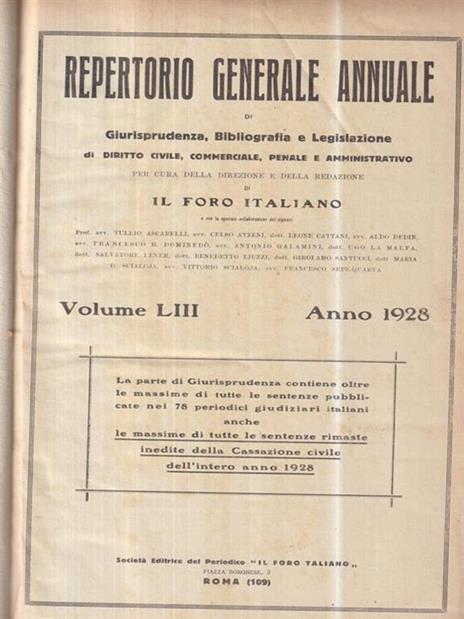 Repertorio generale annuale di giurisprudenza, bibliografia e legislazione 1928 - 2