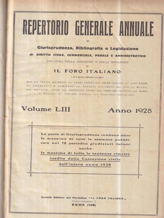 Repertorio generale annuale di giurisprudenza, bibliografia e legislazione 1928 - copertina