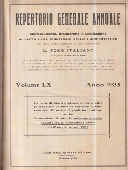 Repertorio generale annuale di giurisprudenza, bibliografia e legislazione 1935 - copertina