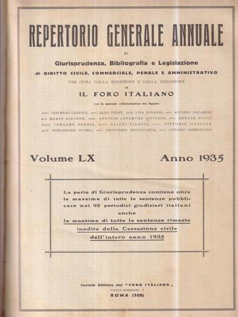 Repertorio generale annuale di giurisprudenza, bibliografia e legislazione 1935 - 2