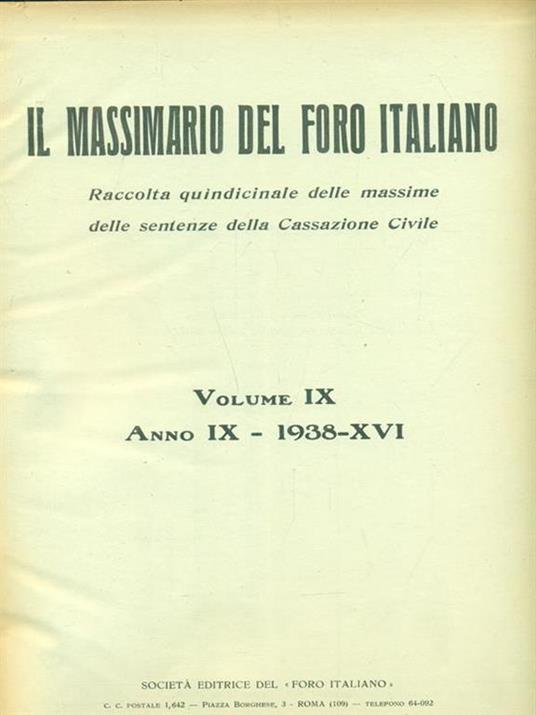 Massimario del foro italiano 1938 - copertina