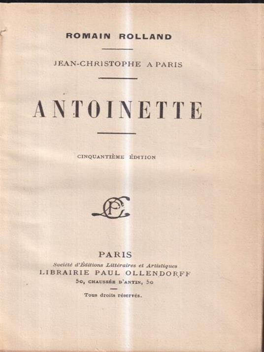 Jean Christophe a Paris - Antoinette, vol II - Romain Rolland - copertina