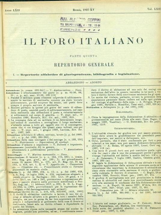 Il foro italiano repertorio 1937 vol. LXII - 2