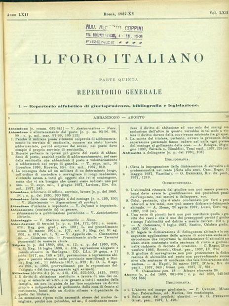 Il foro italiano repertorio 1937 vol. LXII - copertina