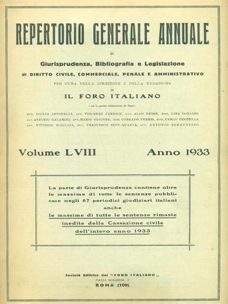 Il foro italiano repertorio 1933 vol. LVIII - copertina