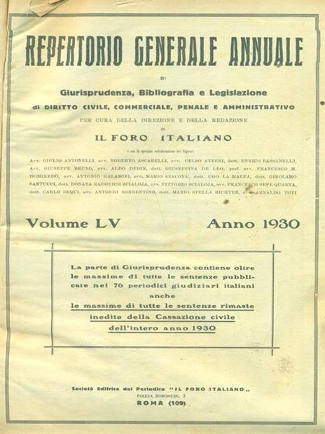 Il foro italiano repertorio 1930 vol. LV -   - copertina