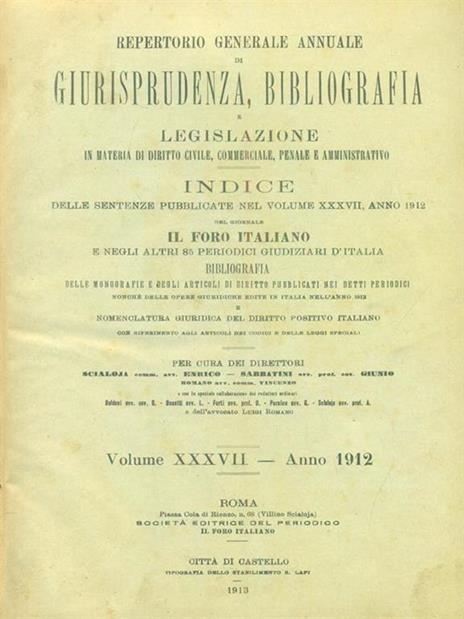Il foro italiano repertorio 1912 vol. XXXVII - copertina