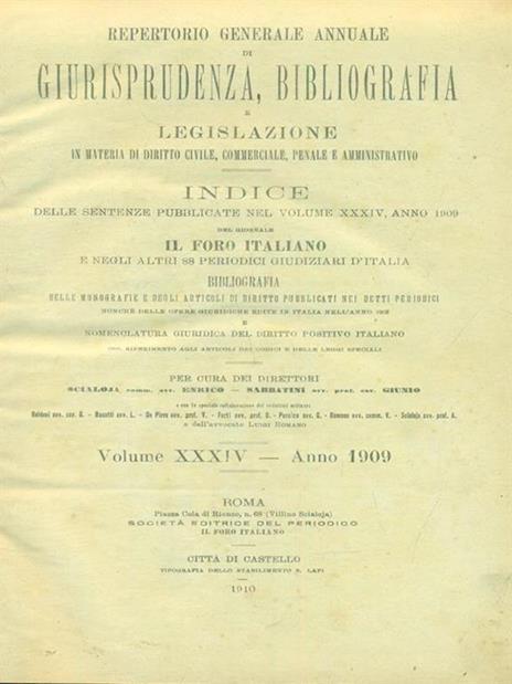 Il foro italiano repertorio 1909 vol. XXXIV - copertina