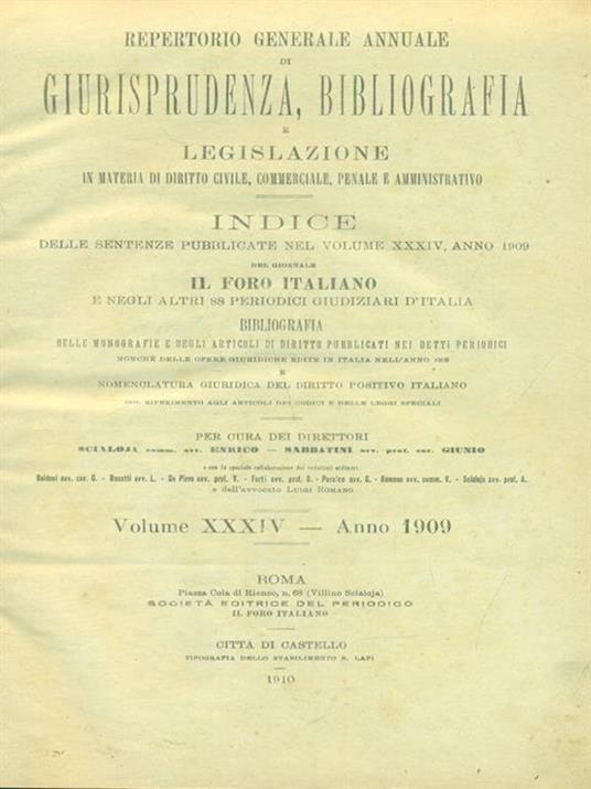 Il foro italiano repertorio 1909 vol. XXXIV - copertina